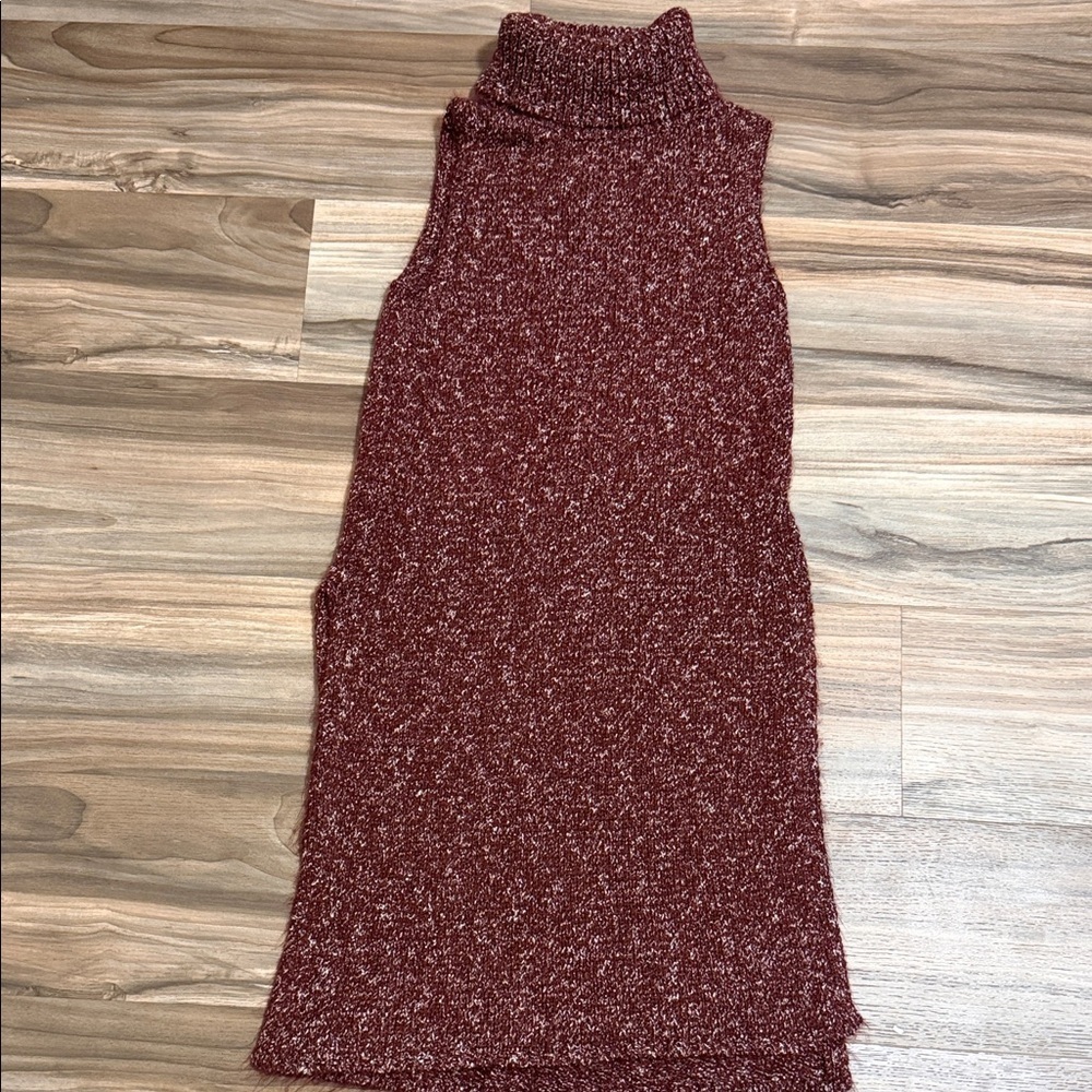 Anthropologie Flowy Maxi Sleeveless Knit Tunic Turtleneck Sweater Wine Women’s S
